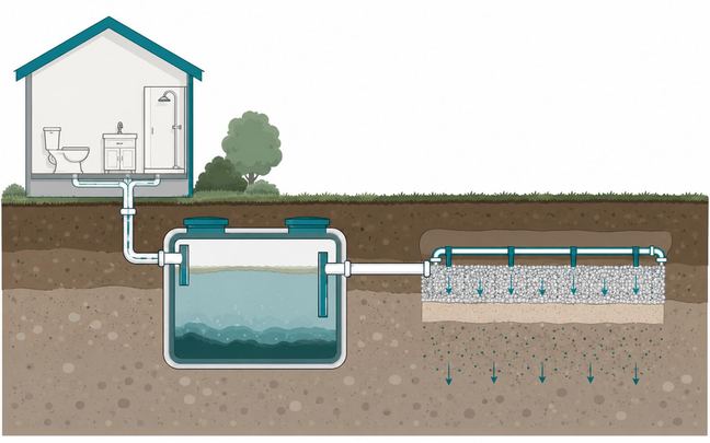 Septic tank cross-section diagram