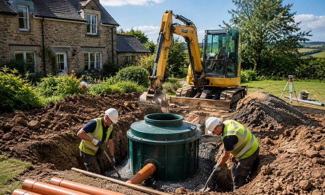 Septic tank installation in progress