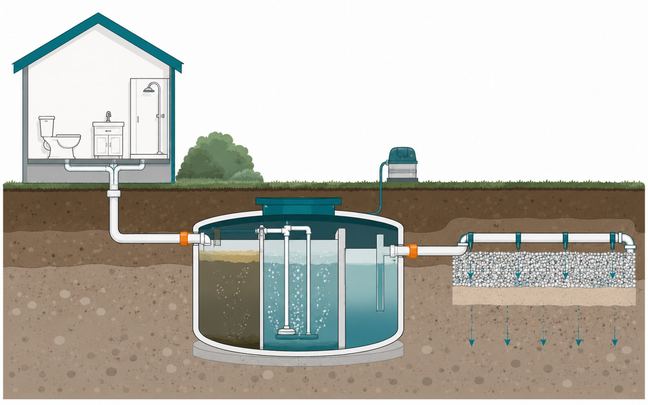 Sewage treatment plant cross-section diagram